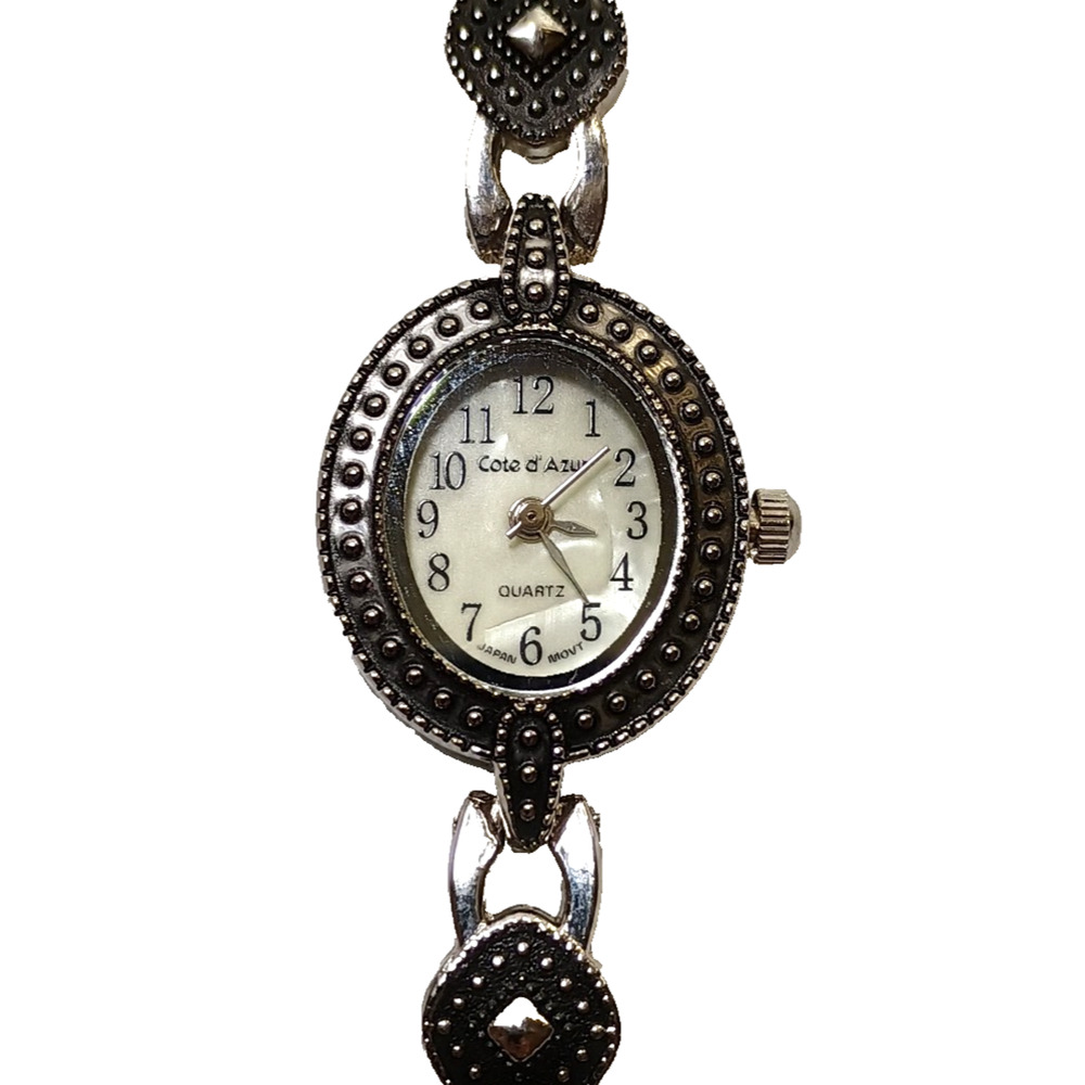 Cote D'Azur Watch Women 20mm Silver Tone Mother of Pearl Oval